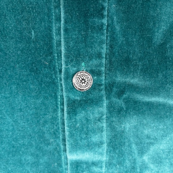 Talbots Teal Velvet Button Down Shirt Womens Size M Long Sleeve Collared - Picture 3 of 6